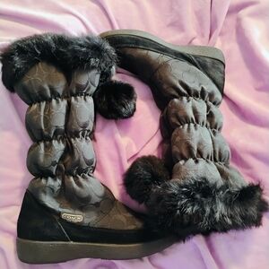 Coach Women's Black Quilted Fur Boots